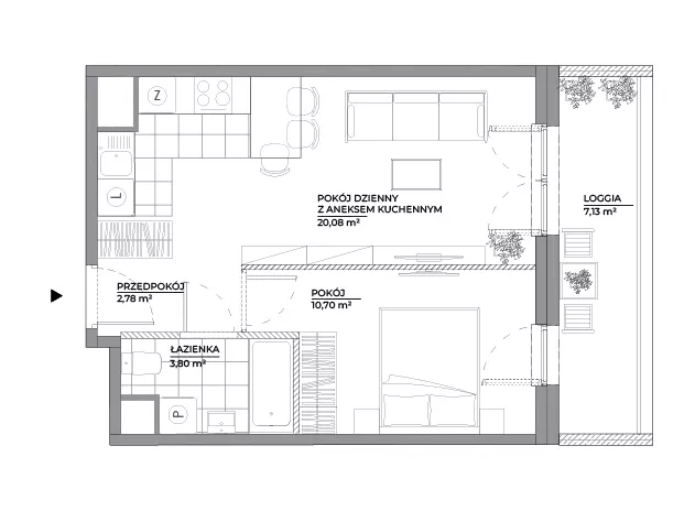 2 pokoje, mieszkanie 37,36 m², piętro 5, oferta nr B1/72, Architektów, Wrocław, Al. Architektów 22-30
