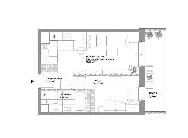 2 pokoje, mieszkanie 37,76 m², piętro 7, oferta nr B1/90, Architektów, Wrocław, Al. Architektów 22-30