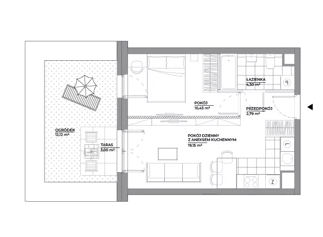 2 pokoje, mieszkanie 36,67 m², parter, oferta nr A/122, Architektów, Wrocław, Al. Architektów 22-30
