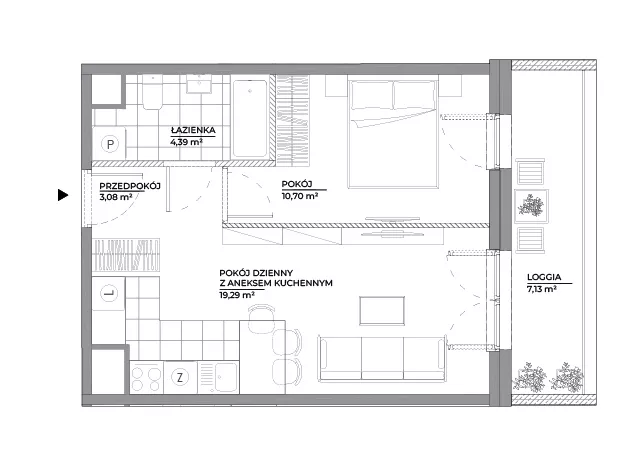 2 pokoje, mieszkanie 37,46 m², piętro 5, oferta nr B1/69, Architektów, Wrocław, Al. Architektów 22-30