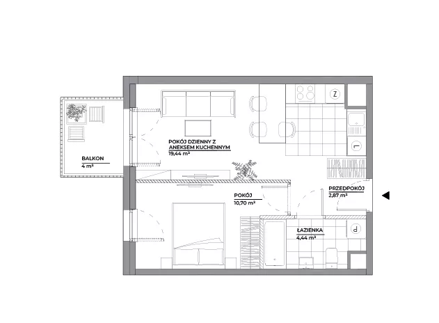 2 pokoje, mieszkanie 37,45 m², piętro 2, oferta nr A/147, Architektów, Wrocław, Al. Architektów 22-30