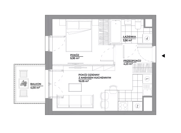 2 pokoje, mieszkanie 32,79 m², piętro 3, oferta nr B1/52, Architektów, Wrocław, Al. Architektów 22-30