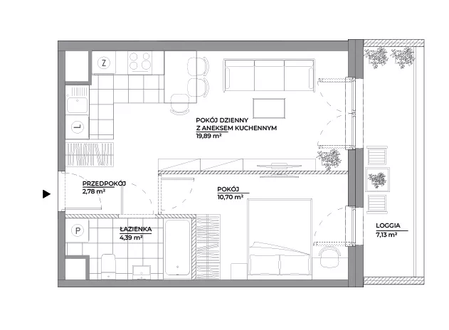 2 pokoje, mieszkanie 37,76 m², piętro 5, oferta nr B1/68, Architektów, Wrocław, Al. Architektów 22-30