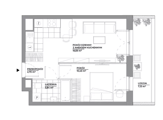 2 pokoje, mieszkanie 36,56 m², piętro 3, oferta nr B1/48, Architektów, Wrocław, Al. Architektów 22-30