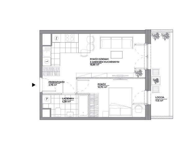 2 pokoje, mieszkanie 37,76 m², piętro 6, oferta nr B1/79, Architektów, Wrocław, Al. Architektów 22-30