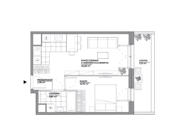 2 pokoje, mieszkanie 37,36 m², piętro 6, oferta nr B1/83, Architektów, Wrocław, Al. Architektów 22-30