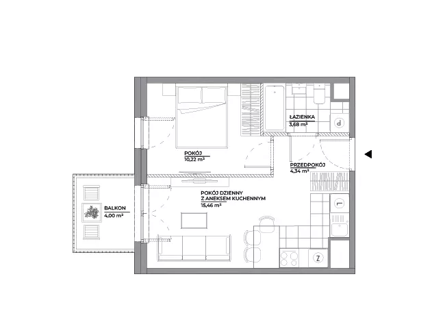 2 pokoje, mieszkanie 33,70 m², piętro 7, oferta nr B1/96, Architektów, Wrocław, Al. Architektów 22-30