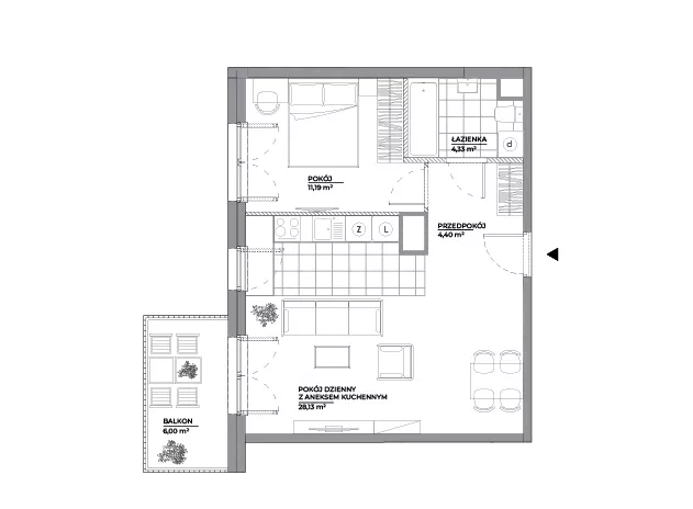 2 pokoje, mieszkanie 48,05 m², piętro 7, oferta nr B1/98, Architektów, Wrocław, Al. Architektów 22-30