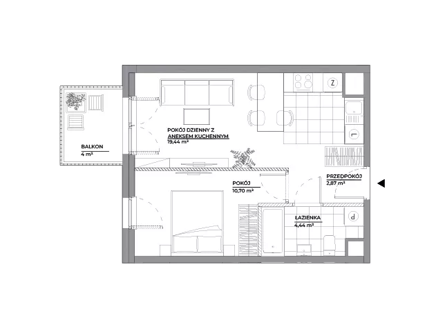2 pokoje, mieszkanie 37,45 m², piętro 4, oferta nr A/171, Architektów, Wrocław, Al. Architektów 22-30