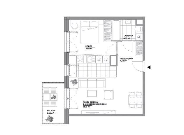 2 pokoje, mieszkanie 48,05 m², piętro 5, oferta nr B1/76, Architektów, Wrocław, Al. Architektów 22-30