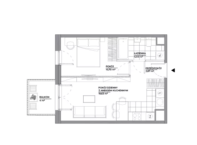 2 pokoje, mieszkanie 37,64 m², piętro 3, oferta nr A/158, Architektów, Wrocław, Al. Architektów 22-30