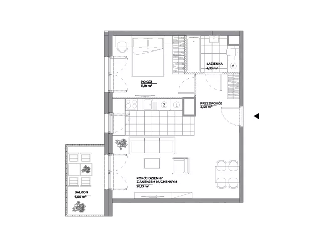 2 pokoje, mieszkanie 48,05 m², piętro 6, oferta nr B1/87, Architektów, Wrocław, Al. Architektów 22-30