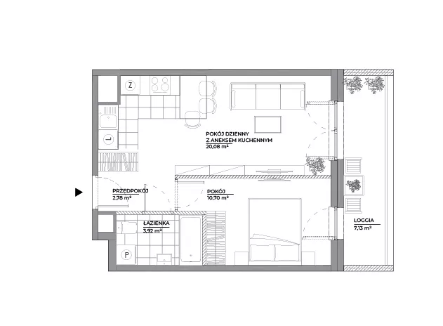 2 pokoje, mieszkanie 37,48 m², piętro 7, oferta nr B1/92, Architektów, Wrocław, Al. Architektów 22-30