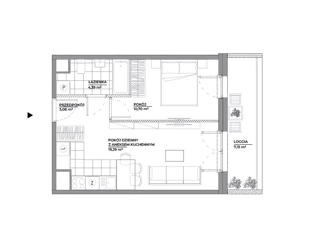 2 pokoje, mieszkanie 37,46 m², piętro 7, oferta nr B1/91, Architektów, Wrocław, Al. Architektów 22-30