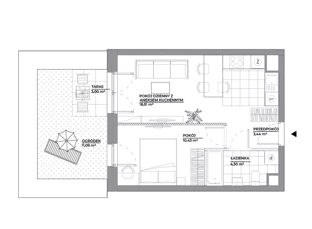 2 pokoje, mieszkanie 36,68 m², parter, oferta nr A/123, Architektów, Wrocław, Al. Architektów 22-30
