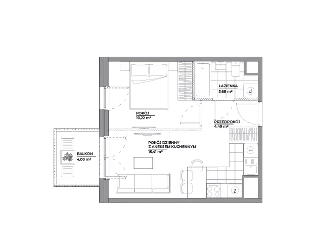 2 pokoje, mieszkanie 33,80 m², piętro 6, oferta nr B1/85, Architektów, Wrocław, Al. Architektów 22-30