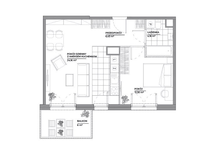 2 pokoje, mieszkanie 47,05 m², piętro 4, oferta nr B1/109, Architektów, Wrocław, Al. Architektów 22-30
