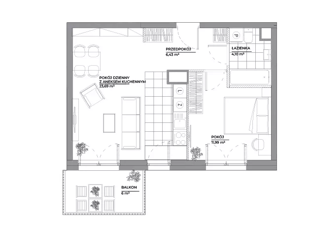 2 pokoje, mieszkanie 46,22 m², piętro 2, oferta nr B1/103, Architektów, Wrocław, Al. Architektów 22-30
