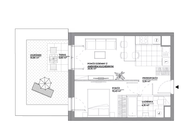 2 pokoje, mieszkanie 38,03 m², parter, oferta nr A/114, Architektów, Wrocław, Al. Architektów 22-30