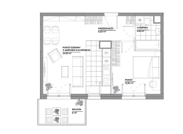 2 pokoje, mieszkanie 47,05 m², piętro 3, oferta nr B1/106, Architektów, Wrocław, Al. Architektów 22-30