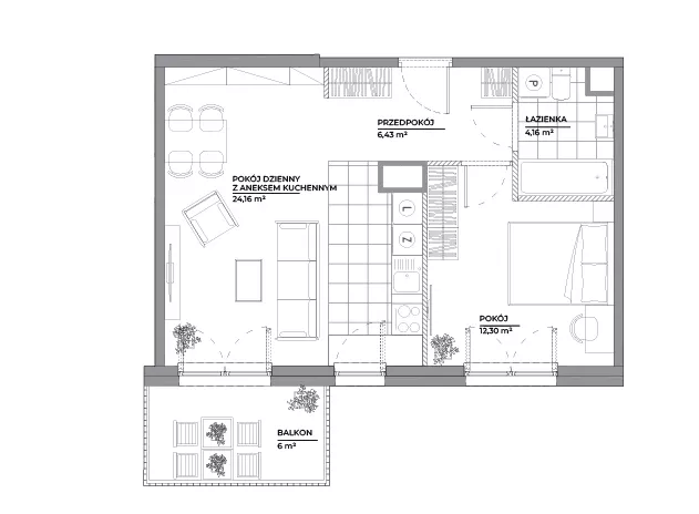 2 pokoje, mieszkanie 47,05 m², piętro 5, oferta nr B1/112, Architektów, Wrocław, Al. Architektów 22-30