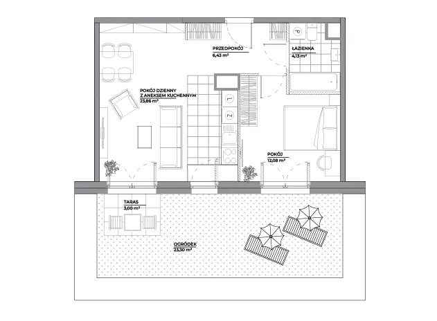 2 pokoje, mieszkanie 46,05 m², piętro 1, oferta nr B1/100, Architektów, Wrocław, Al. Architektów 22-30