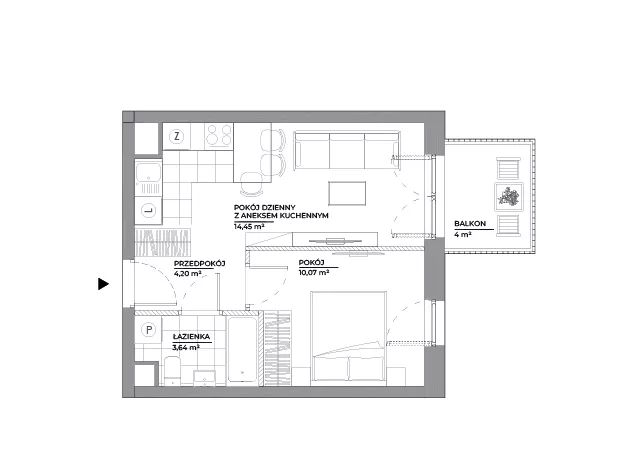2 pokoje, mieszkanie 32,36 m², piętro 1, oferta nr A/128, Architektów, Wrocław, Al. Architektów 22-30