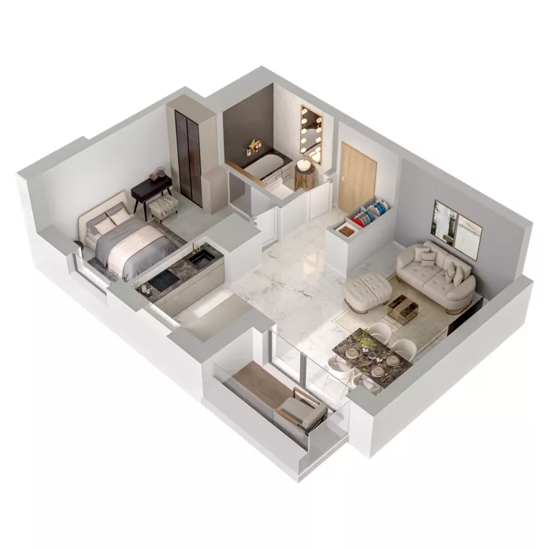 2 pokoje, mieszkanie 46,21 m², piętro 13, oferta nr A1/107, Zaspa Wysoko, Gdańsk, Zaspa, Zaspa-Młyniec, aleja Jana Pawła II