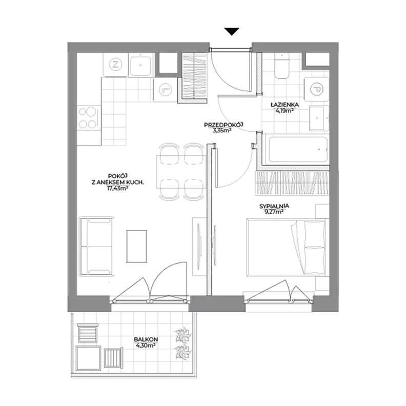 2 pokoje, mieszkanie 34,24 m², piętro 2, oferta nr 1/50, Osiedle Prystora II, Warszawa, Ursus, Skorosze, ul. Aleksandra Prystora 2