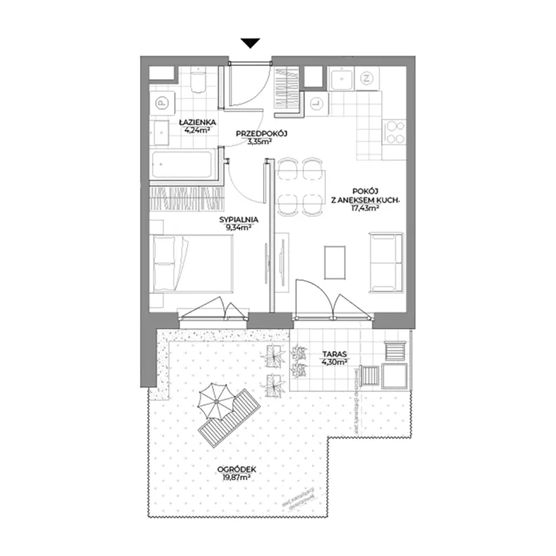 2 pokoje, mieszkanie 34,36 m², parter, oferta nr 1/33, Osiedle Prystora II, Warszawa, Ursus, Skorosze, ul. Aleksandra Prystora 2