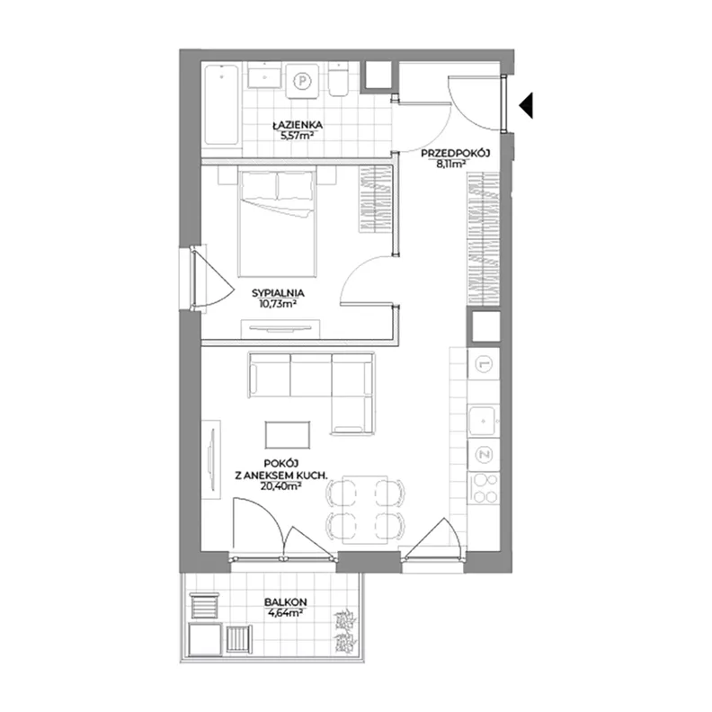 2 pokoje, mieszkanie 44,81 m², piętro 4, oferta nr 1/26, Osiedle Prystora II, Warszawa, Ursus, Skorosze, ul. Aleksandra Prystora 2
