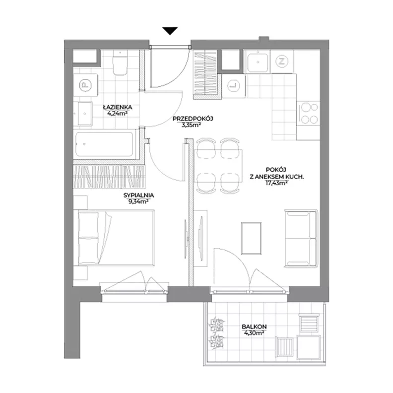 2 pokoje, mieszkanie 34,36 m², piętro 1, oferta nr 1/41, Osiedle Prystora II, Warszawa, Ursus, Skorosze, ul. Aleksandra Prystora 2
