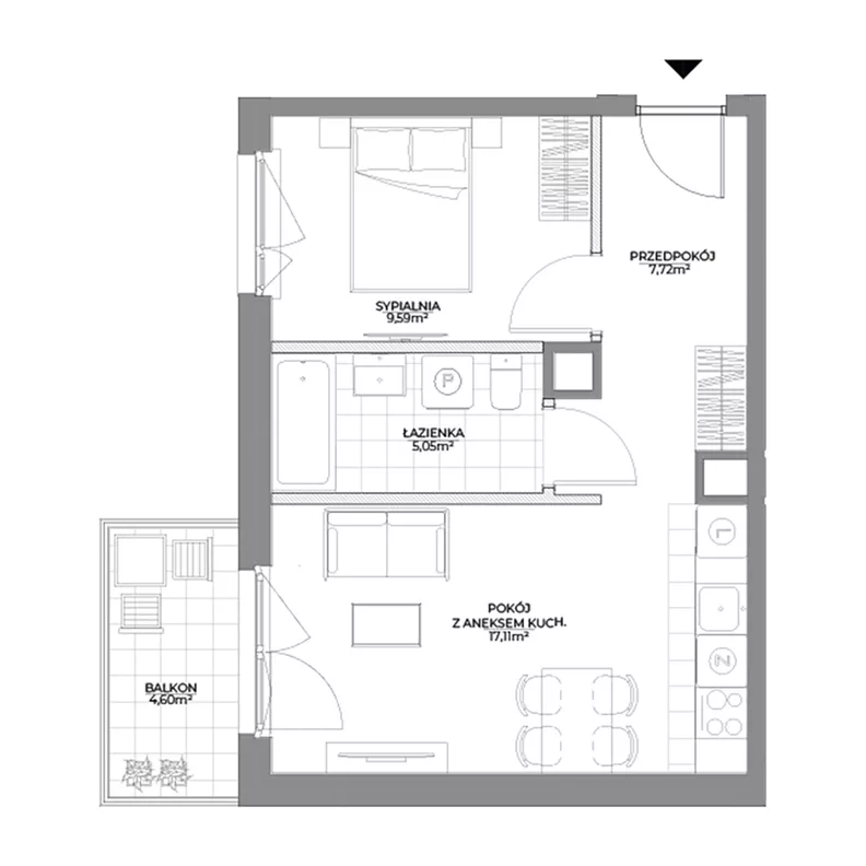 2 pokoje, mieszkanie 39,47 m², piętro 1, oferta nr 2/73, Osiedle Prystora II, Warszawa, Ursus, Skorosze, ul. Aleksandra Prystora 2