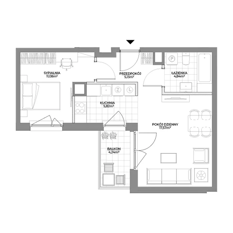 2 pokoje, mieszkanie 44,44 m², piętro 1, oferta nr 1/46, Osiedle Prystora II, Warszawa, Ursus, Skorosze, ul. Aleksandra Prystora 2