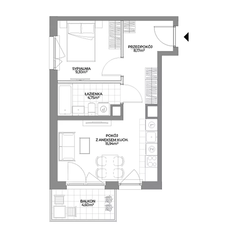 2 pokoje, mieszkanie 38,16 m², piętro 4, oferta nr 2/119, Osiedle Prystora II, Warszawa, Ursus, Skorosze, ul. Aleksandra Prystora 2
