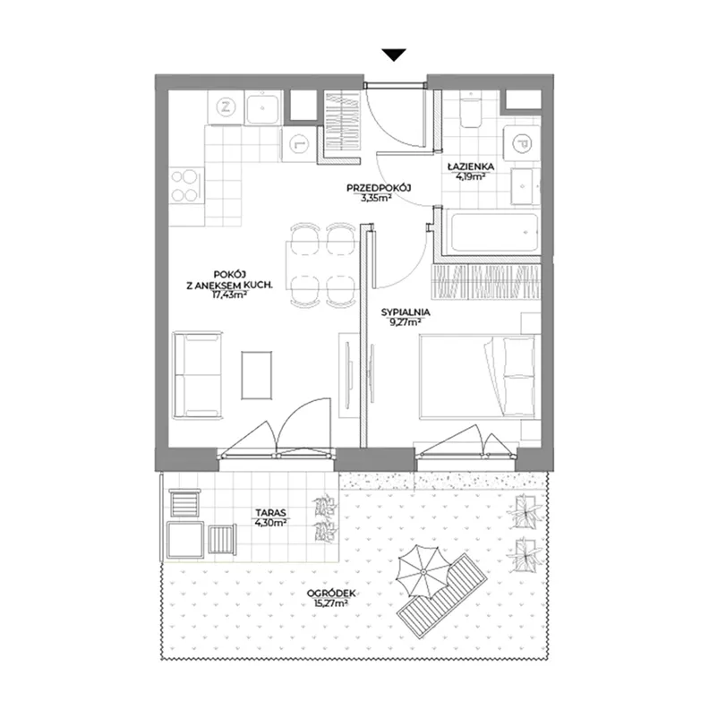 2 pokoje, mieszkanie 34,24 m², parter, oferta nr 1/34, Osiedle Prystora II, Warszawa, Ursus, Skorosze, ul. Aleksandra Prystora 2