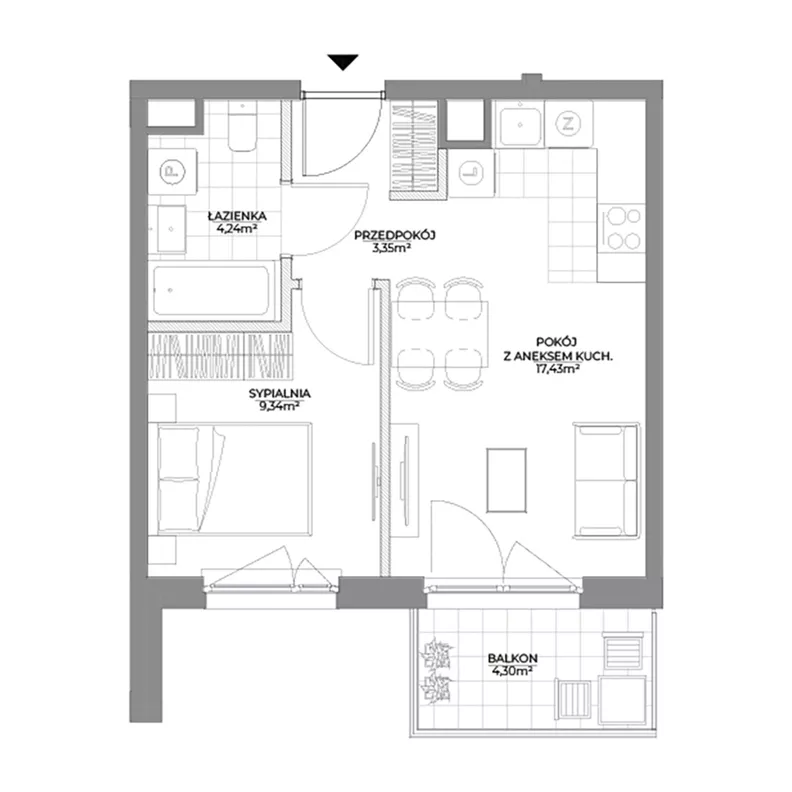 2 pokoje, mieszkanie 34,36 m², piętro 2, oferta nr 1/49, Osiedle Prystora II, Warszawa, Ursus, Skorosze, ul. Aleksandra Prystora 2