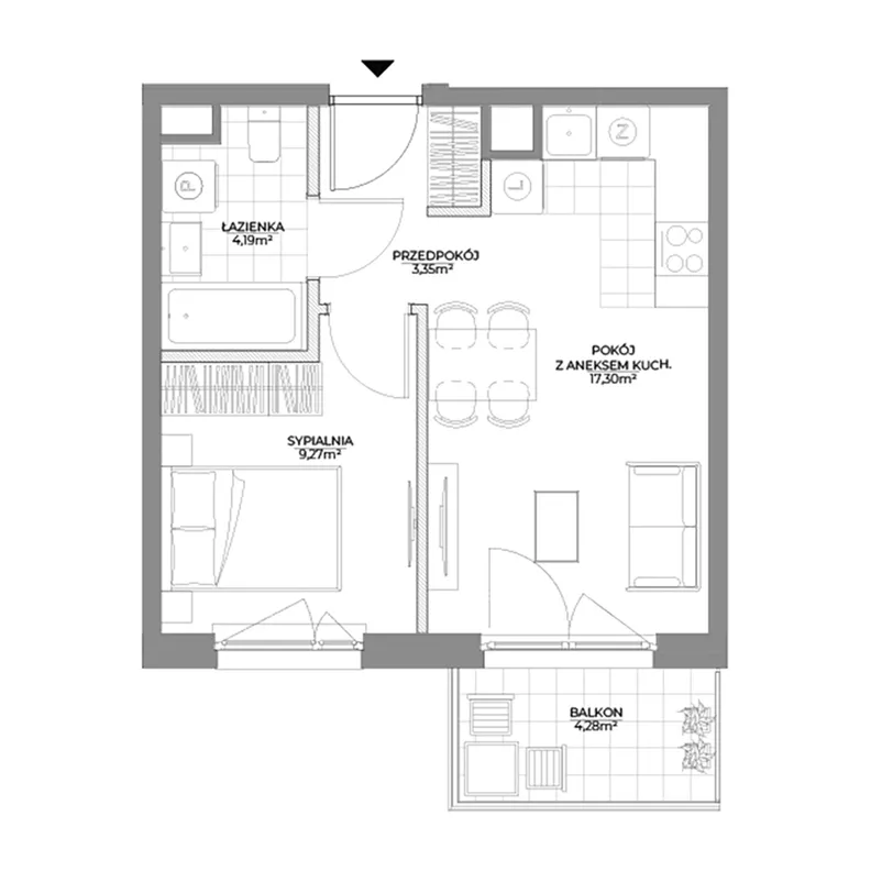 2 pokoje, mieszkanie 34,11 m², piętro 2, oferta nr 1/51, Osiedle Prystora II, Warszawa, Ursus, Skorosze, ul. Aleksandra Prystora 2