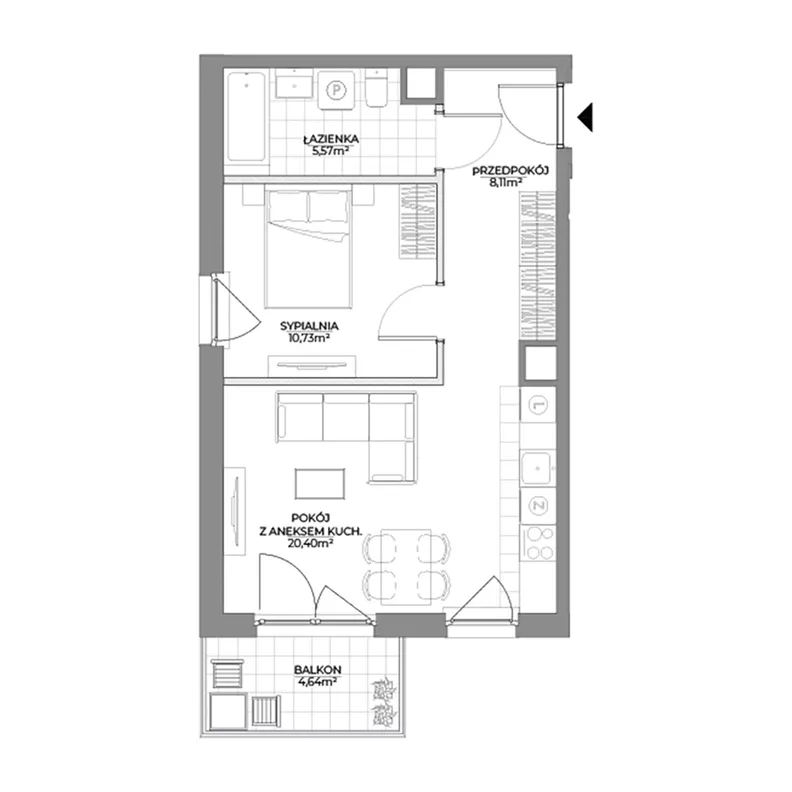 2 pokoje, mieszkanie 44,81 m², piętro 3, oferta nr 1/20, Osiedle Prystora II, Warszawa, Ursus, Skorosze, ul. Aleksandra Prystora 2