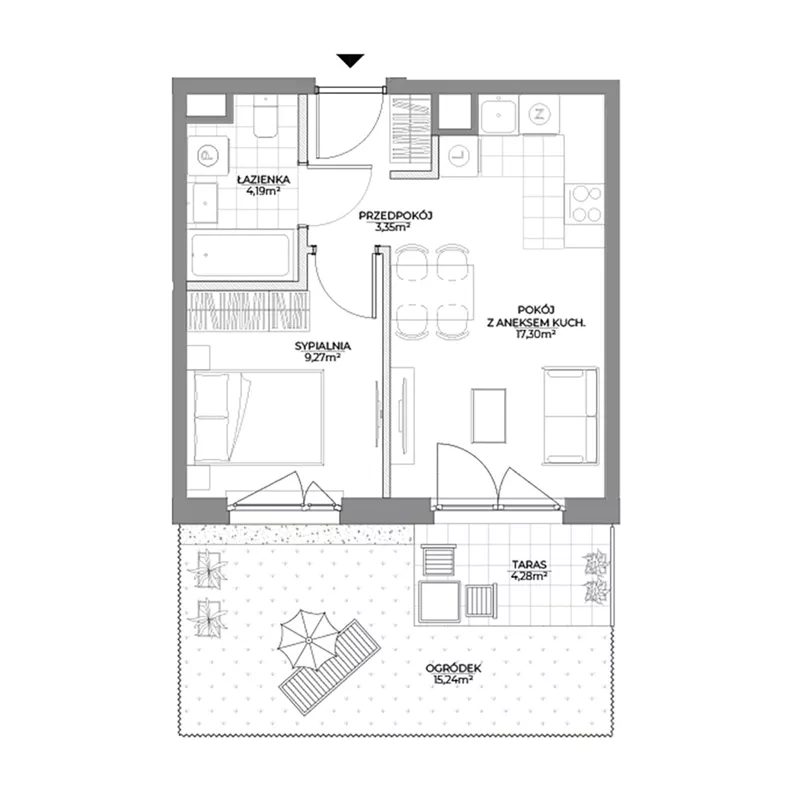 2 pokoje, mieszkanie 34,11 m², parter, oferta nr 1/35, Osiedle Prystora II, Warszawa, Ursus, Skorosze, ul. Aleksandra Prystora 2