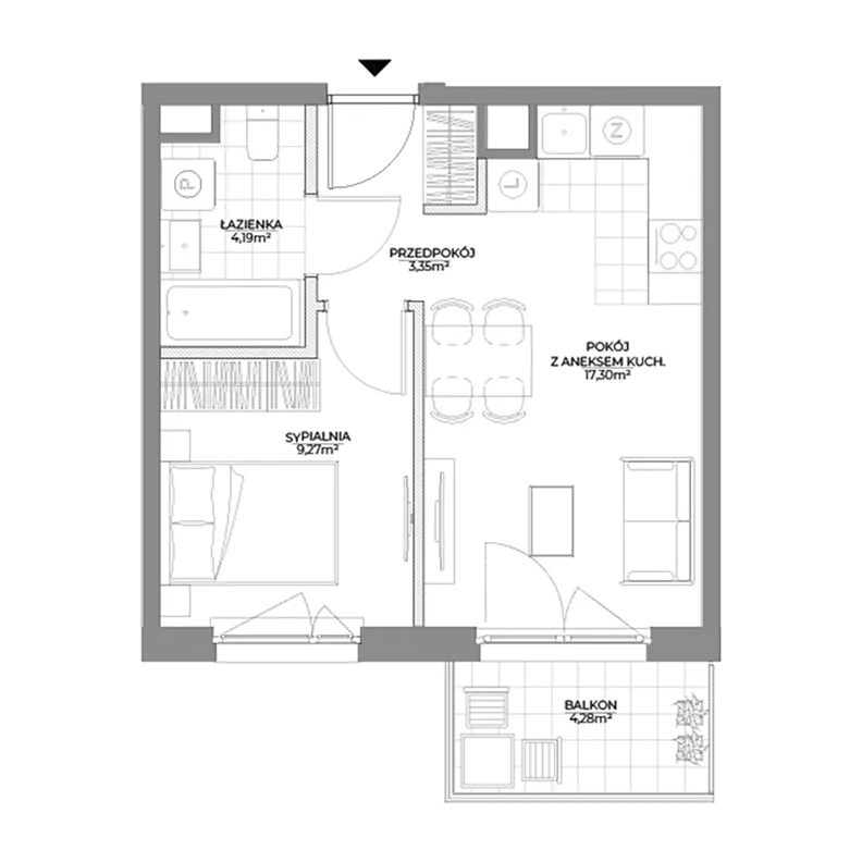 2 pokoje, mieszkanie 34,11 m², piętro 1, oferta nr 1/43, Osiedle Prystora II, Warszawa, Ursus, Skorosze, ul. Aleksandra Prystora 2