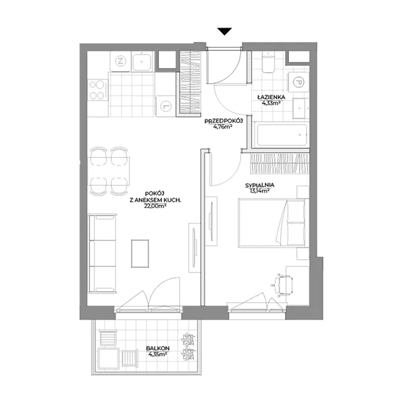 2 pokoje, mieszkanie 44,23 m², piętro 3, oferta nr 1/56, Osiedle Prystora II, Warszawa, Ursus, Skorosze, ul. Aleksandra Prystora 2