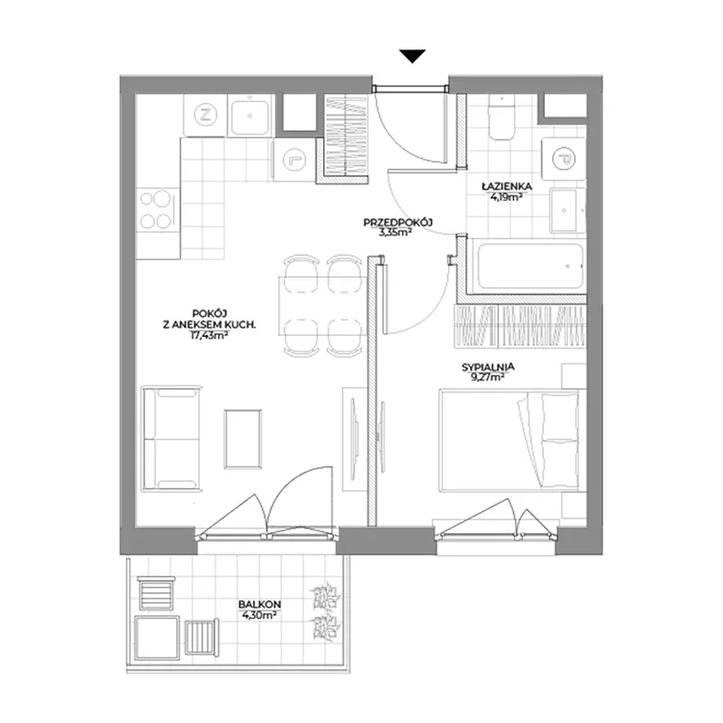 2 pokoje, mieszkanie 34,24 m², piętro 3, oferta nr 1/58, Osiedle Prystora II, Warszawa, Ursus, Skorosze, ul. Aleksandra Prystora 2
