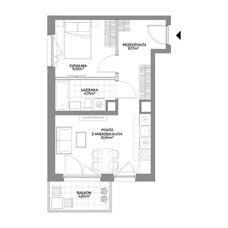 2 pokoje, mieszkanie 38,16 m², piętro 2, oferta nr 2/107, Osiedle Prystora II, Warszawa, Ursus, Skorosze, ul. Aleksandra Prystora 2