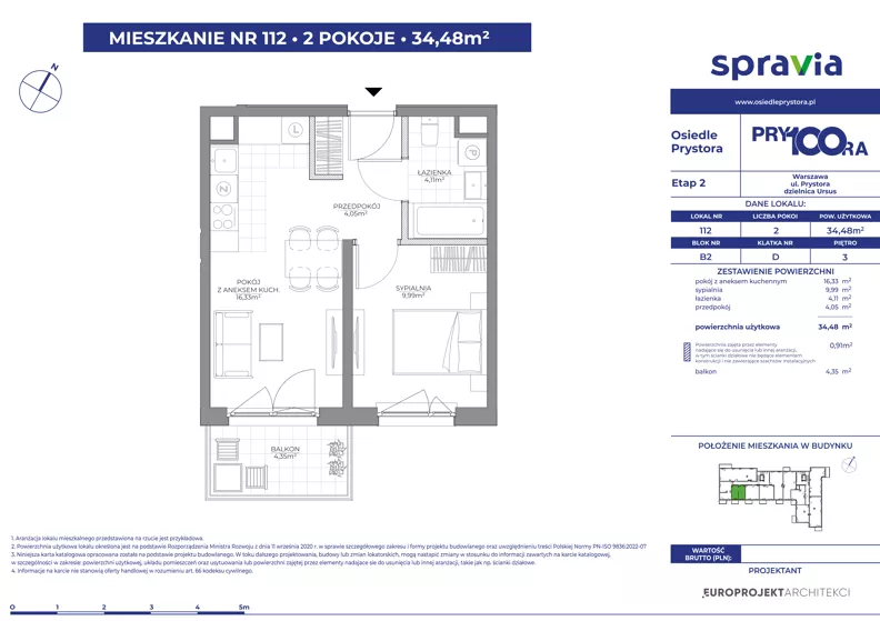 2 pokoje, mieszkanie 34,48 m², piętro 3, oferta nr 2/112, Osiedle Prystora II, Warszawa, Ursus, Skorosze, ul. Aleksandra Prystora 2