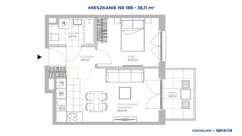 2 pokoje, mieszkanie 38,11 m², piętro 2, oferta nr 51E/188, Osiedle Centralnie!, Kraków, Czyżyny, Łęg, ul. Centralna 51D, 51E