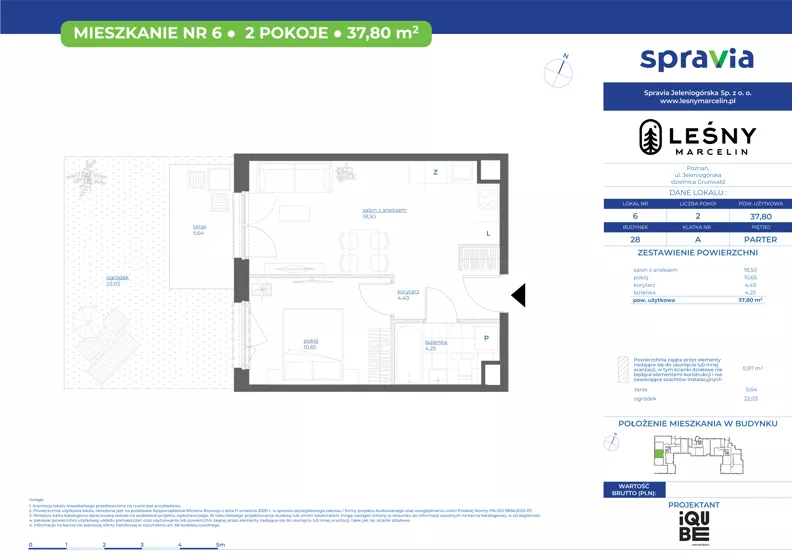 2 pokoje, mieszkanie 37,80 m², parter, oferta nr 28/6, Leśny Marcelin, Poznań, Grunwald, Junikowo, ul. Jeleniogórska