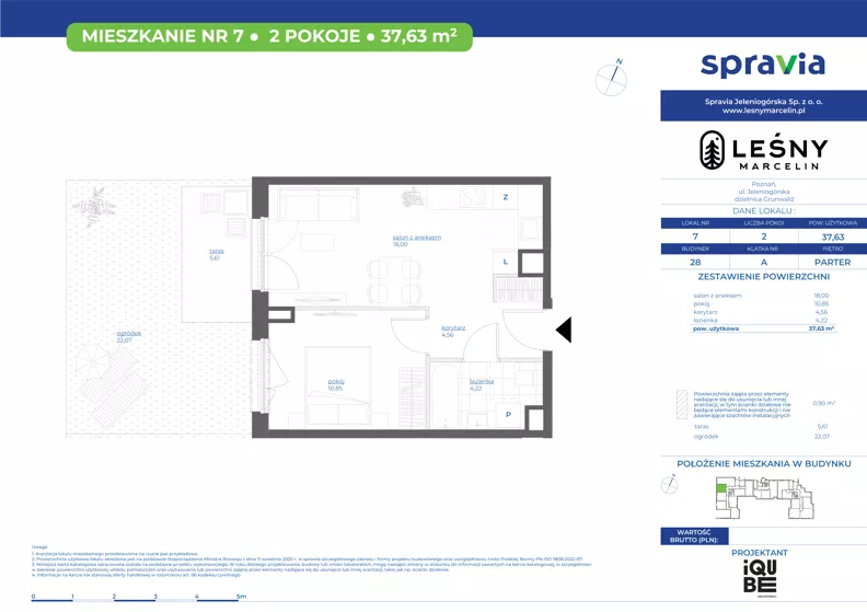 2 pokoje, mieszkanie 37,63 m², parter, oferta nr 28/7, Leśny Marcelin, Poznań, Grunwald, Junikowo, ul. Jeleniogórska