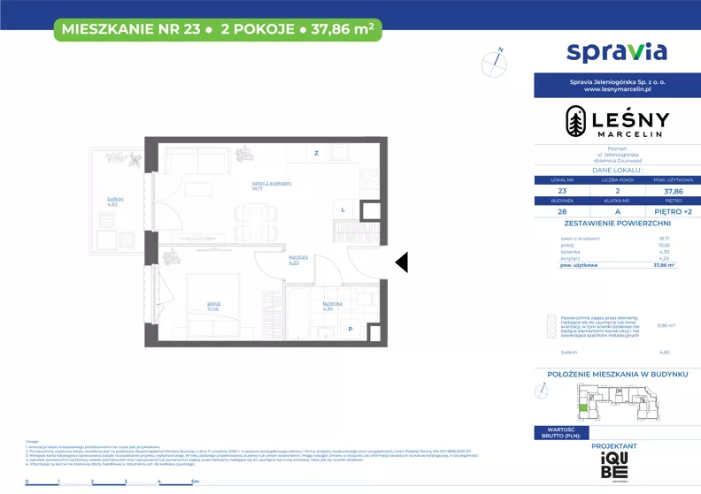 2 pokoje, mieszkanie 37,86 m², piętro 2, oferta nr 28/23, Leśny Marcelin, Poznań, Grunwald, Junikowo, ul. Jeleniogórska