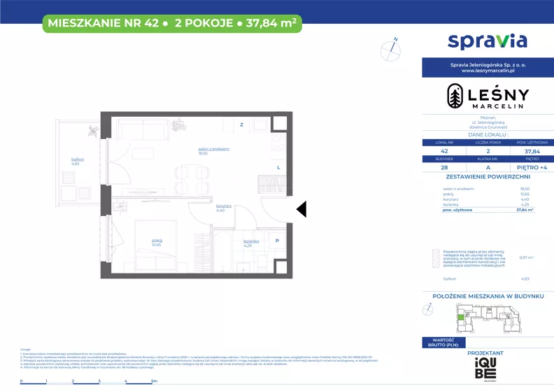 2 pokoje, mieszkanie 37,84 m², piętro 4, oferta nr 28/42, Leśny Marcelin, Poznań, Grunwald, Junikowo, ul. Jeleniogórska